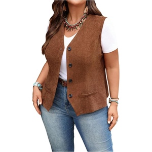 image:imageGORGLITTER Womens Plus Size Vest Western Cowgirl Rodeo Outfit Sleeveless Fall Button Up Vest Tops Peasant Bodice WaistcoatBrown