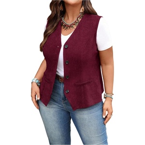 image:imageGORGLITTER Womens Plus Size Vest Western Cowgirl Rodeo Outfit Sleeveless Fall Button Up Vest Tops Peasant Bodice WaistcoatBurgundy