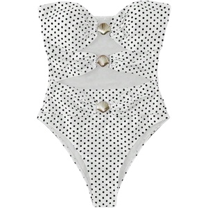 image:imageGORGLITTER Womens Polka Dots One Piece Swimsuit Metal Cut Out Strapless Bikini Sexy Monokini Bathing SuitWhite