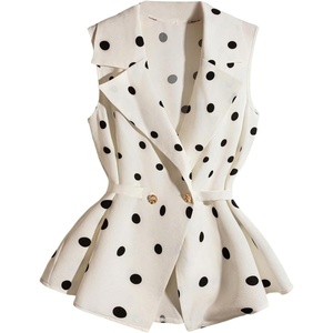 image:imageGORGLITTER Womens Polka Dots Vest Tops Dressy Summer Cinched Waist Tops Lapel Collar Sleeveless Tank Going Out OutfitsWhite