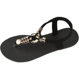 image:imageGORGLITTER Womens Rhinestone Jean Flip Flops Elastic Ankle Strap Denim Sandals Ring Open Toe T Strap Beach Thong SandalsBlack