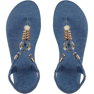 image:imageGORGLITTER Womens Rhinestone Jean Flip Flops Elastic Ankle Strap Denim Sandals Ring Open Toe T Strap Beach Thong SandalsBlue