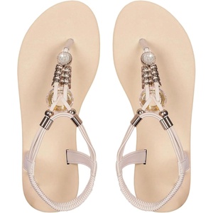 image:imageGORGLITTER Womens Rhinestone Jean Flip Flops Elastic Ankle Strap Denim Sandals Ring Open Toe T Strap Beach Thong SandalsWhite