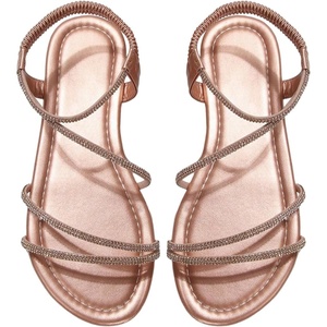 image:imageGORGLITTER Womens Rhinestone Strappy Sparkly Sandals Leather Open Toe Ankle Strap Flat Sequin Sandals Wedding Dressy ShoesRose Gold
