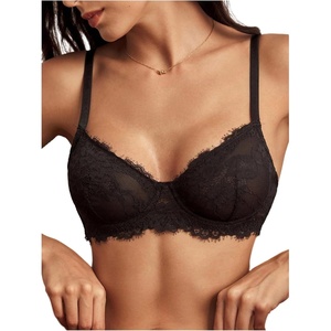 image:imageGORGLITTER Womens Sexy Lace Bra Sheer Balconette Underwire Push Up Everyday Bras Lingerie BraletteBlack