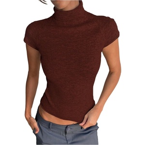 image:imageGORGLITTER Womens Short Sleeve Turtleneck Sweater Cropped Light Weight Casual Knit Tops Teacher Fall Outfits 2026Burgundy