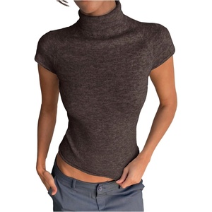 image:imageGORGLITTER Womens Short Sleeve Turtleneck Sweater Cropped Light Weight Casual Knit Tops Teacher Fall Outfits 2026Coffee Brown