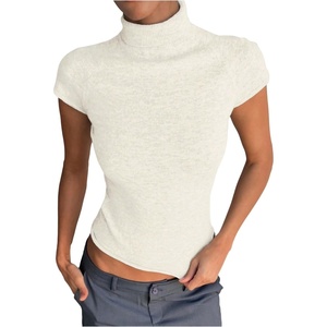image:imageGORGLITTER Womens Short Sleeve Turtleneck Sweater Cropped Light Weight Casual Knit Tops Teacher Fall Outfits 2026White