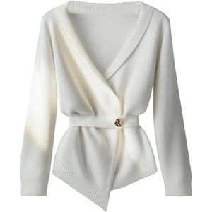 image:imageGORGLITTER Womens Wrap Tops Cardigan Sweater Casual Deep V Neck Long Sleeve Dressy Sweater Casual Going Out OutfitsWhite