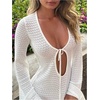 image:imageGORGLITTER Women Knitted Dress V Neck Tie Front Bell Sleeve Mini Dress Cocktail Party Birthday Going Out Dress