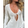 image:imageGORGLITTER Women Knitted Dress V Neck Tie Front Bell Sleeve Mini Dress Cocktail Party Birthday Going Out Dress