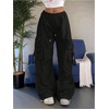 image:imageGORGLITTER Womens Baggy Cargo Pants Parachute Pants Wide Leg Low Rise Dressy Travel Hiking Track Pants Trousers WorkBlack