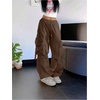 image:imageGORGLITTER Womens Baggy Cargo Pants Parachute Pants Wide Leg Low Rise Dressy Travel Hiking Track Pants Trousers WorkBrown