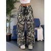 image:imageGORGLITTER Womens Baggy Cargo Pants Parachute Pants Wide Leg Low Rise Dressy Travel Hiking Track Pants Trousers WorkCamo
