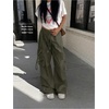 image:imageGORGLITTER Womens Baggy Cargo Pants Parachute Pants Wide Leg Low Rise Dressy Travel Hiking Track Pants Trousers WorkMedium Green