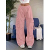 image:imageGORGLITTER Womens Baggy Cargo Pants Parachute Pants Wide Leg Low Rise Dressy Travel Hiking Track Pants Trousers WorkMedium Pink