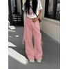 image:imageGORGLITTER Womens Baggy Cargo Pants Parachute Pants Wide Leg Low Rise Dressy Travel Hiking Track Pants Trousers WorkMedium Pink