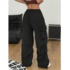 image:imageGORGLITTER Womens Baggy Cargo Pants Parachute Pants Wide Leg Low Rise Dressy Travel Hiking Track Pants Trousers WorkSolid Black