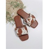 image:imageGORGLITTER Womens Cow Print Flat Sandals Studded Square Open Toe Slip On Party Vacation Dressy 2026 Slide ShoesBrown