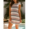 image:imageGORGLITTER Womens Crochet Mini Dress Summer Vacation Sundresses Boho Beach Striped Sleeveless Tank Going Out DressesWhite Black Red