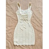 image:imageGORGLITTER Womens Crochet Pearl Sundresses Boho Scallop Hem Bodycon Mini Dress Sleeveless Summer Vacation Beach DressesApricot