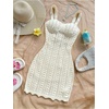 image:imageGORGLITTER Womens Crochet Pearl Sundresses Boho Scallop Hem Bodycon Mini Dress Sleeveless Summer Vacation Beach DressesApricot