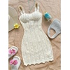 image:imageGORGLITTER Womens Crochet Pearl Sundresses Boho Scallop Hem Bodycon Mini Dress Sleeveless Summer Vacation Beach DressesApricot