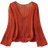 image:imageGORGLITTER Womens Crochet Tops Boho Summer Vacation Going Out Outfits V Neck Long Sleeve Scallop Hem Knit Top Cover UpBurnt Orange