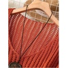 image:imageGORGLITTER Womens Crochet Tops Boho Summer Vacation Going Out Outfits V Neck Long Sleeve Scallop Hem Knit Top Cover UpBurnt Orange