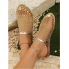 image:imageGORGLITTER Womens Fishnet Mesh Close Toe Flat Sandals Metallic Hollow Out Slip On SlidesGold