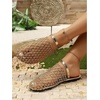 image:imageGORGLITTER Womens Fishnet Mesh Close Toe Flat Sandals Metallic Hollow Out Slip On SlidesGold