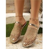 image:imageGORGLITTER Womens Fishnet Mesh Close Toe Flat Sandals Metallic Hollow Out Slip On SlidesGold