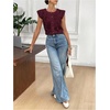 image:imageGORGLITTER Womens Flower Button Up Vintage Eyelet Blouse Dressy Casual Sleeveless Boho Cute Embroidered Western TopsRed