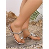 image:imageGORGLITTER Womens Gold Flat Sandals Flip Flops Dressy Metallic Open Toe Thong Summer Beach Vacation Slides Sandals 2026Metallic Silver