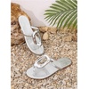 image:imageGORGLITTER Womens Gold Flat Sandals Flip Flops Dressy Metallic Open Toe Thong Summer Beach Vacation Slides Sandals 2026Metallic Silver