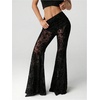 image:imageGORGLITTER Womens Goth Pants Lace Bell Bottom Rave Mesh Flare Leggings High Waisted Sheer Sexy Trousers Concert OutfitsBlack