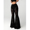 image:imageGORGLITTER Womens Goth Pants Lace Bell Bottom Rave Mesh Flare Leggings High Waisted Sheer Sexy Trousers Concert OutfitsBlack