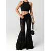image:imageGORGLITTER Womens Goth Pants Lace Bell Bottom Rave Mesh Flare Leggings High Waisted Sheer Sexy Trousers Concert OutfitsBlack