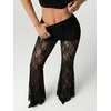 image:imageGORGLITTER Womens Goth Pants Lace Bell Bottom Rave Mesh Flare Leggings High Waisted Sheer Sexy Trousers Concert OutfitsBlack D