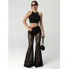 image:imageGORGLITTER Womens Goth Pants Lace Bell Bottom Rave Mesh Flare Leggings High Waisted Sheer Sexy Trousers Concert OutfitsBlack D