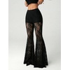 image:imageGORGLITTER Womens Goth Pants Lace Bell Bottom Rave Mesh Flare Leggings High Waisted Sheer Sexy Trousers Concert OutfitsBlack D