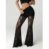 image:imageGORGLITTER Womens Goth Pants Lace Bell Bottom Rave Mesh Flare Leggings High Waisted Sheer Sexy Trousers Concert OutfitsBlack D