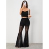 image:imageGORGLITTER Womens Goth Pants Lace Bell Bottom Rave Mesh Flare Leggings High Waisted Sheer Sexy Trousers Concert OutfitsBlack Mesh