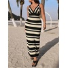 image:imageGORGLITTER Womens Plus Size Crochet Maxi Dress Summer Vacation Beach Outfits Striped Sleeveless V Neck Long SundressBlack and White