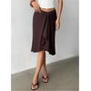 image:imageGORGLITTER Womens Striped Asymmetrical Draped Midi Skirts Low Waist Flowy Business Casual Work Ruffle SkirtBrown