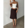 image:imageGORGLITTER Womens Striped Asymmetrical Draped Midi Skirts Low Waist Flowy Business Casual Work Ruffle SkirtBrown