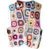image:imageGORGLITTER Womens Boho Crochet Tie Front Sweater Vest Hollow Out Sleeveless Floral V Neck Knit TopsWhite Multicolor