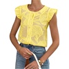 image:imageGORGLITTER Womens Flower Button Up Vintage Eyelet Blouse Dressy Casual Sleeveless Boho Cute Embroidered Western TopsYellow