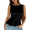 image:imageGORGLITTER Womens Sleeveless Babydoll Peplum Tops Dressy Trendy Elegant Casual Crew Neck Ruffle Going Out Tank TopsBlack