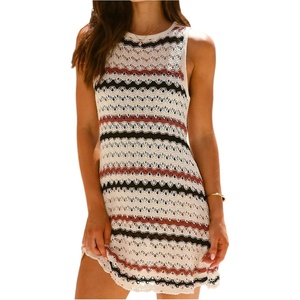 image:imageGORGLITTER Womens Crochet Mini Dress Summer Vacation Sundresses Boho Beach Striped Sleeveless Tank Going Out DressesWhite Black Red